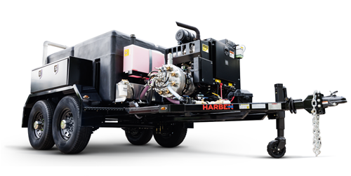 Harben ES-12 Trailer Jetter, a compact twin-axle jetting unit designed for efficient sewer cleaning.