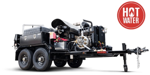 Harben ET180 hot water trailer jetter used for grease removal and cold climate sewer line cleaning.