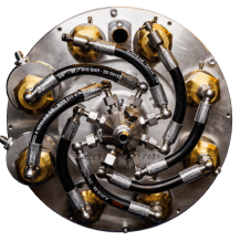 Harben P Type high-pressure diaphragm pump used in skid-mounted jetters for sewer and drain cleaning.