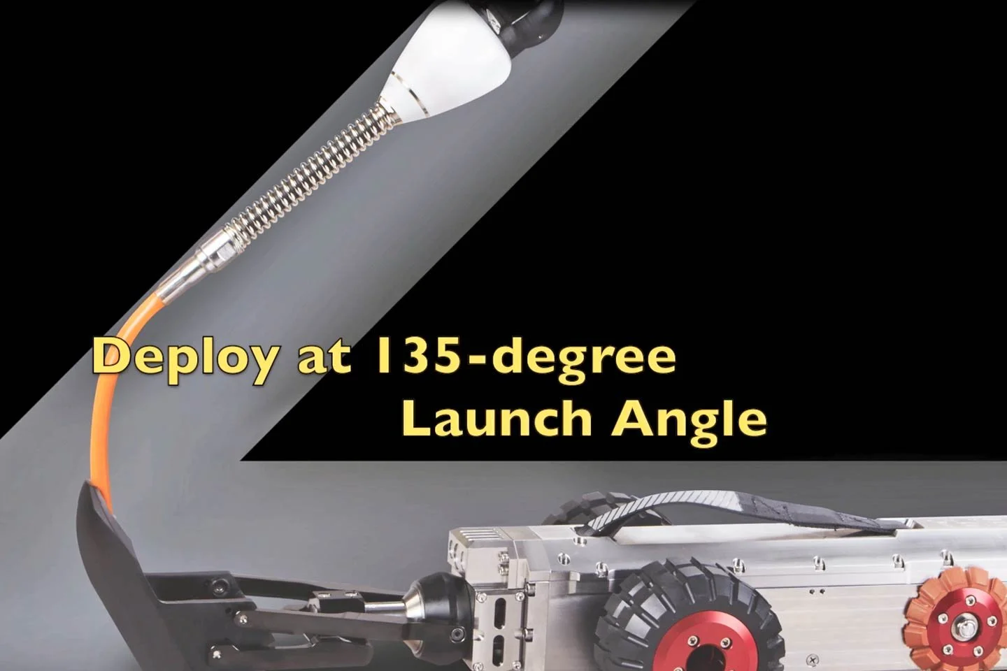 Close-up of the LETS 6.0 lateral camera launch chute deploying at a 135-degree angle.