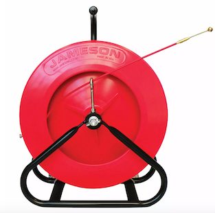 Jameson Mini-Duct Hunter traceable rodder on a red reel for locating small ducts and fiber optic conduit.