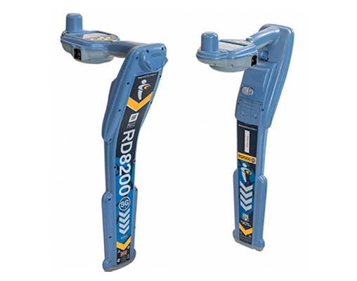 Front and back views of the Radiodetection RD8200 precision utility locator receiver.
