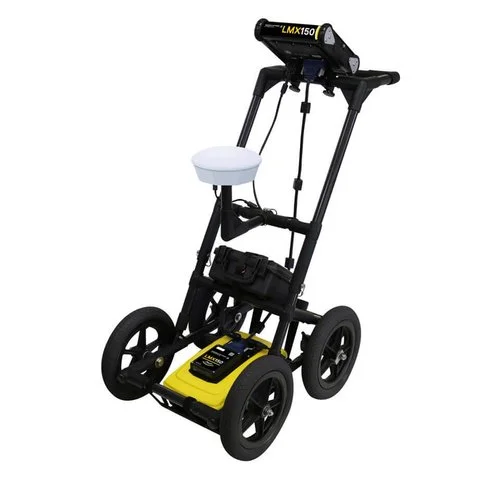 Radiodetection LMX150 FINDAR GPR cart shown with optional external GPS receiver mounted for high-accuracy mapping.