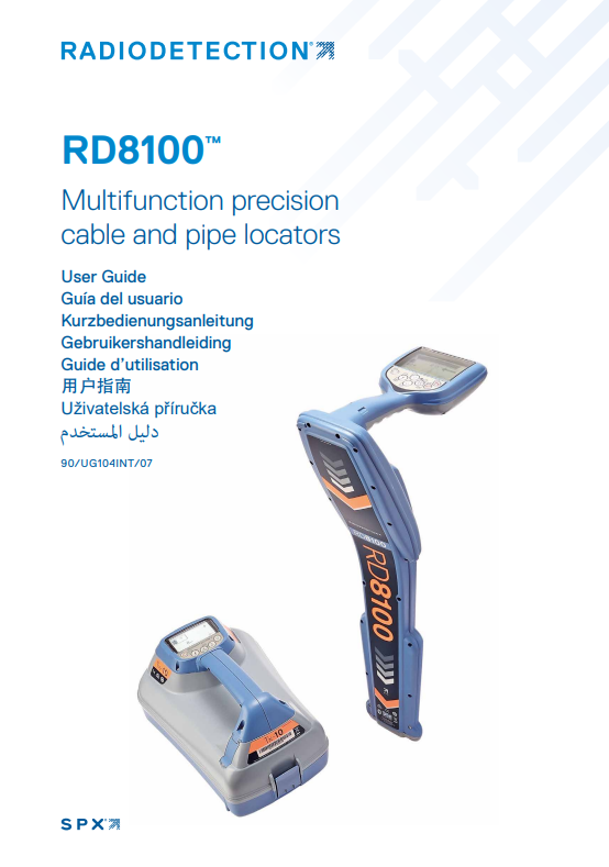 Cover of the Radiodetection RD8100 multifunction precision cable and pipe locator user guide.
