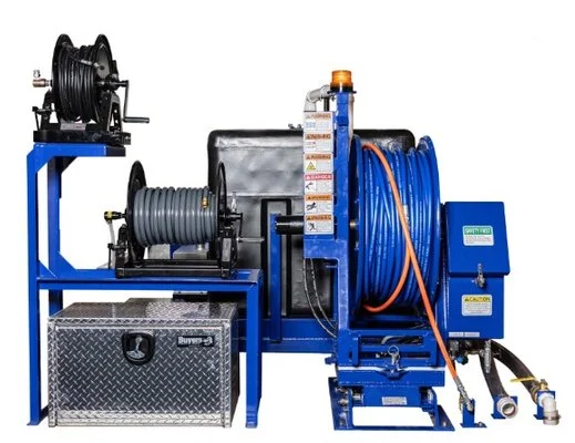 Harben ES-12 skid-mounted jetter with hose reels, engineered for sewer and drain professionals.