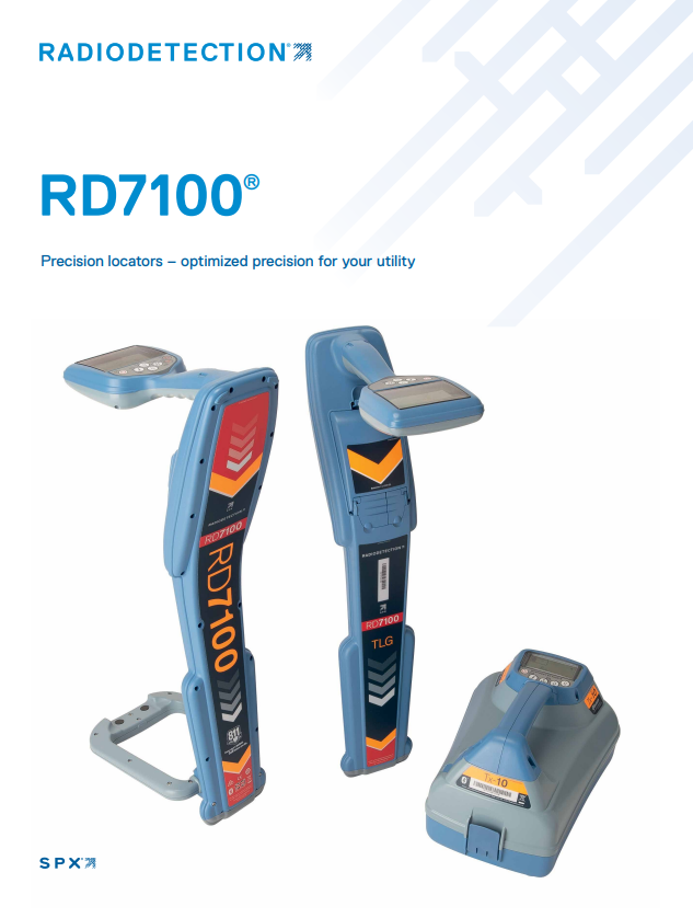Cover of the Radiodetection RD7100 marker locator brochure.