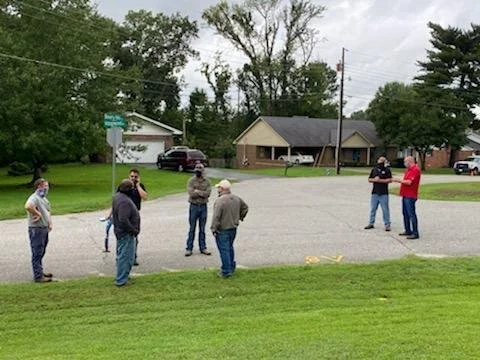 Crew practicing PCM locator field training techniques in a parking area with the City of Jackson, Tennessee.
