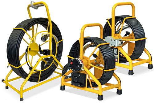 Set of three Hathorn Wi-Fi enabled camera reels used for wireless streaming of pipe inspections.