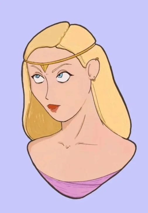 Blond hair pale skin female human barbarian with tiara