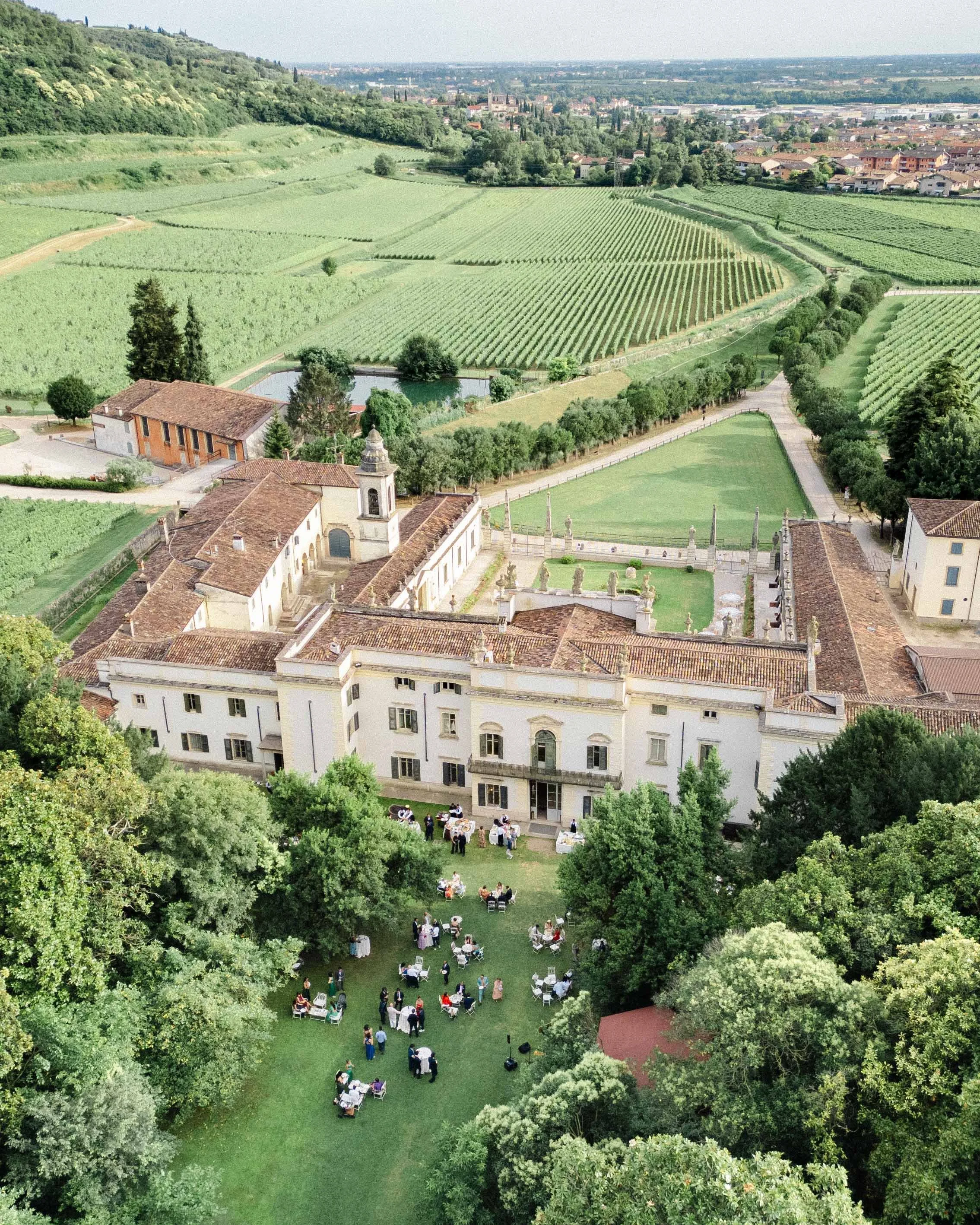An aerial view of a European estate Villa Mosconi Bertani, in north Italy.