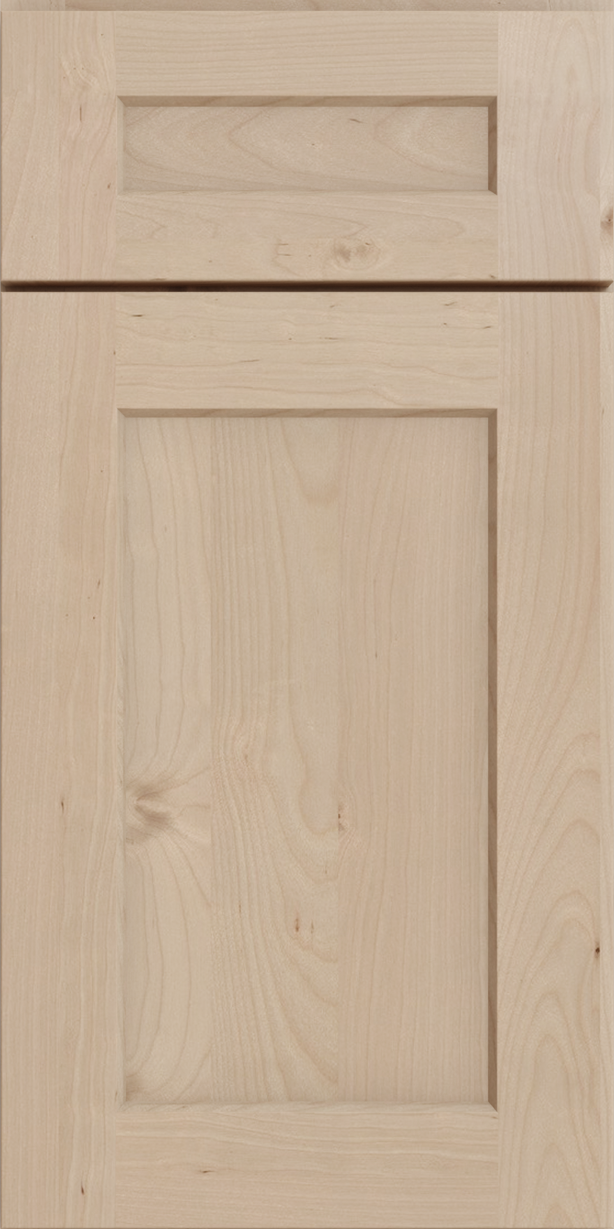 Close-up view of a wooden cabinet door with a recessed panel design.