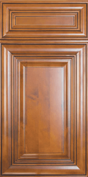 Close-up of a wooden cabinet door with decorative molding