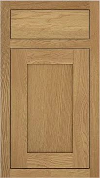 A wooden cabinet door with a simple rectangular panel design and a natural wood finish.