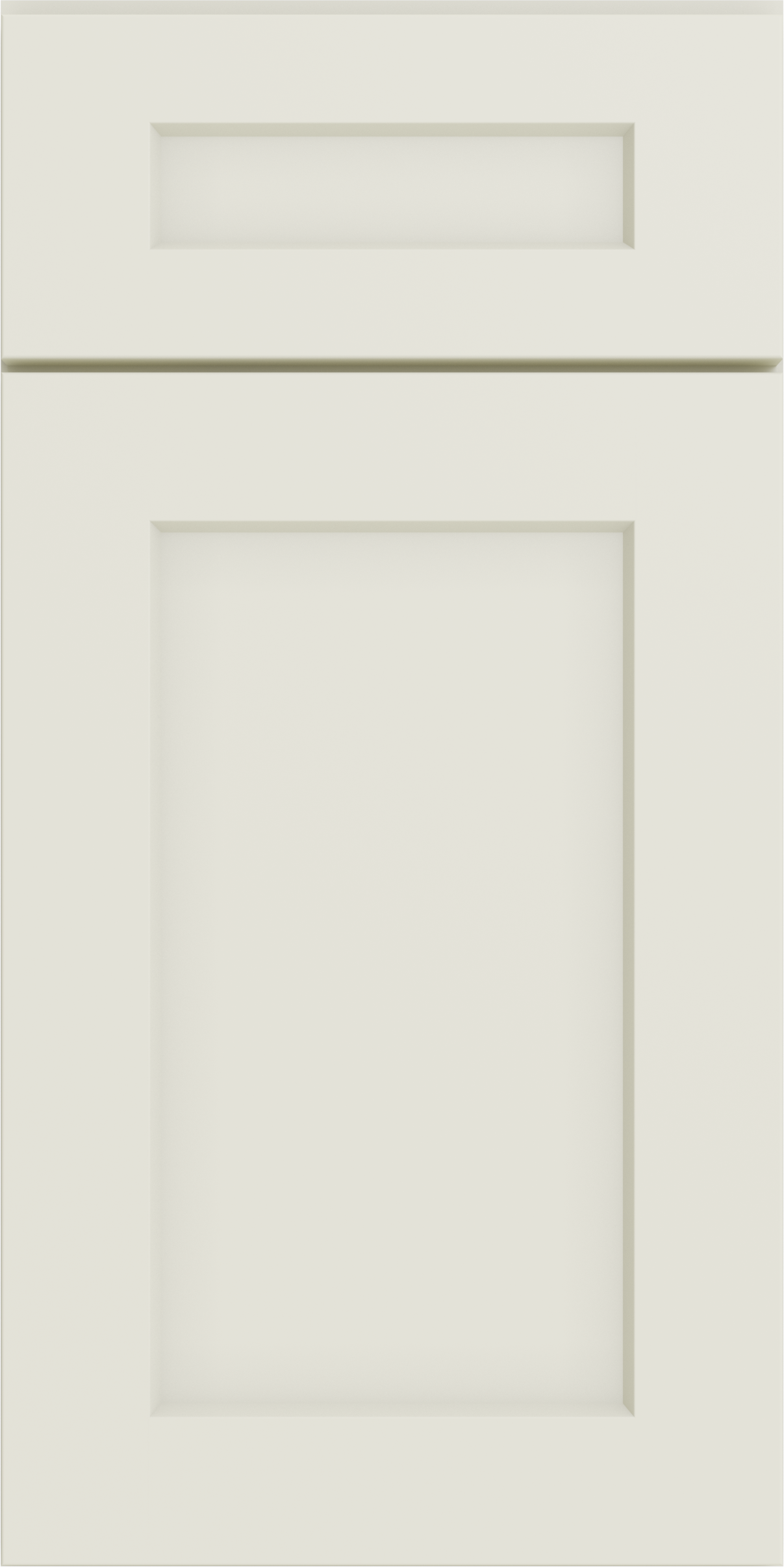 Close-up of a white cabinet door with a rectangular inset panel.