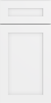 A white door with a rectangular window at the top and a large rectangular panel in the middle.
