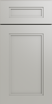 A plain white kitchen cabinet with a drawer above a larger door panel.