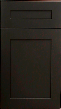 A black kitchen cabinet with a horizontal drawer and a large door below