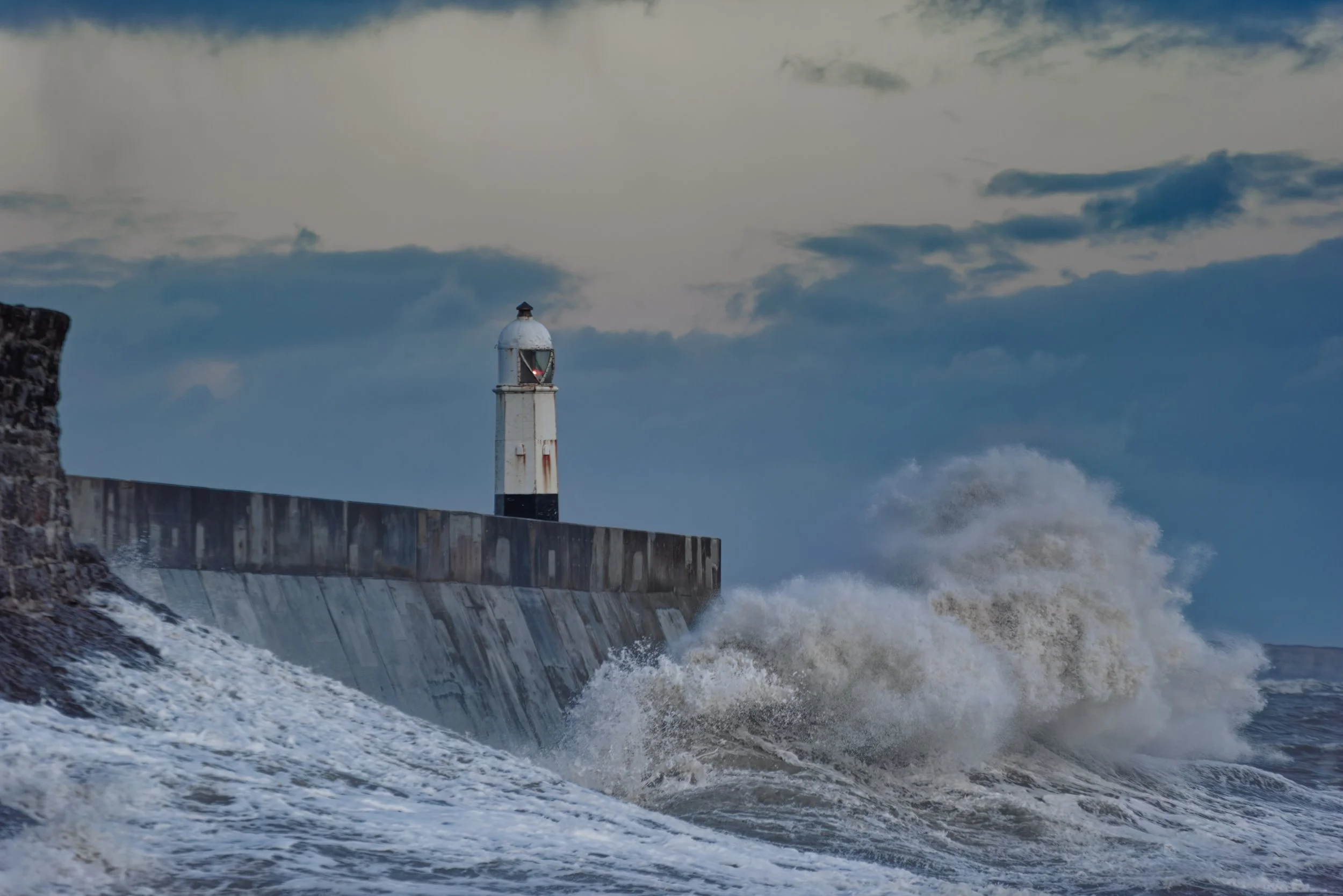 The Breaking Wave Under Porthcawl Lighthouse, South Wales