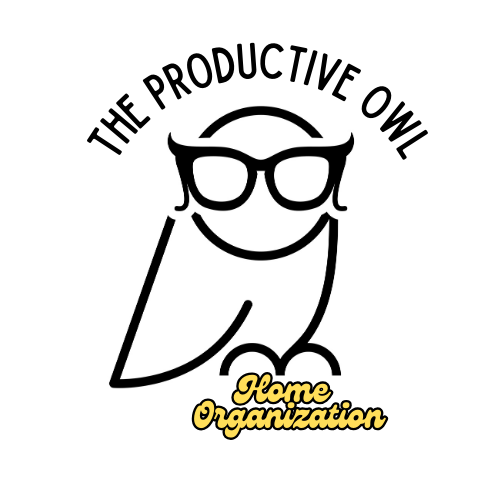 A cartoon owl wearing glasses with the text "The Productive Owl" above and "Home Organization" below.