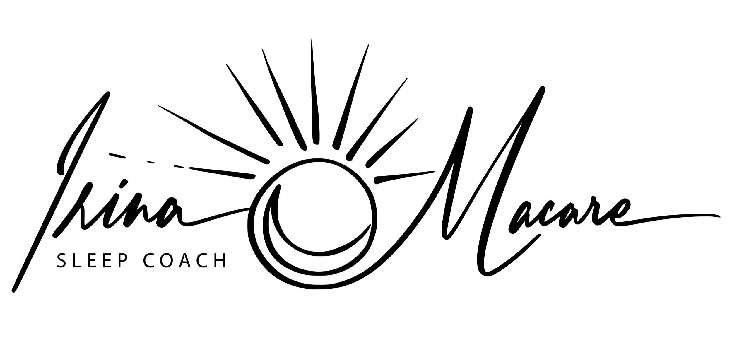 Logo for Kina Macare Sleep Coach with a stylized sun and moon design.
