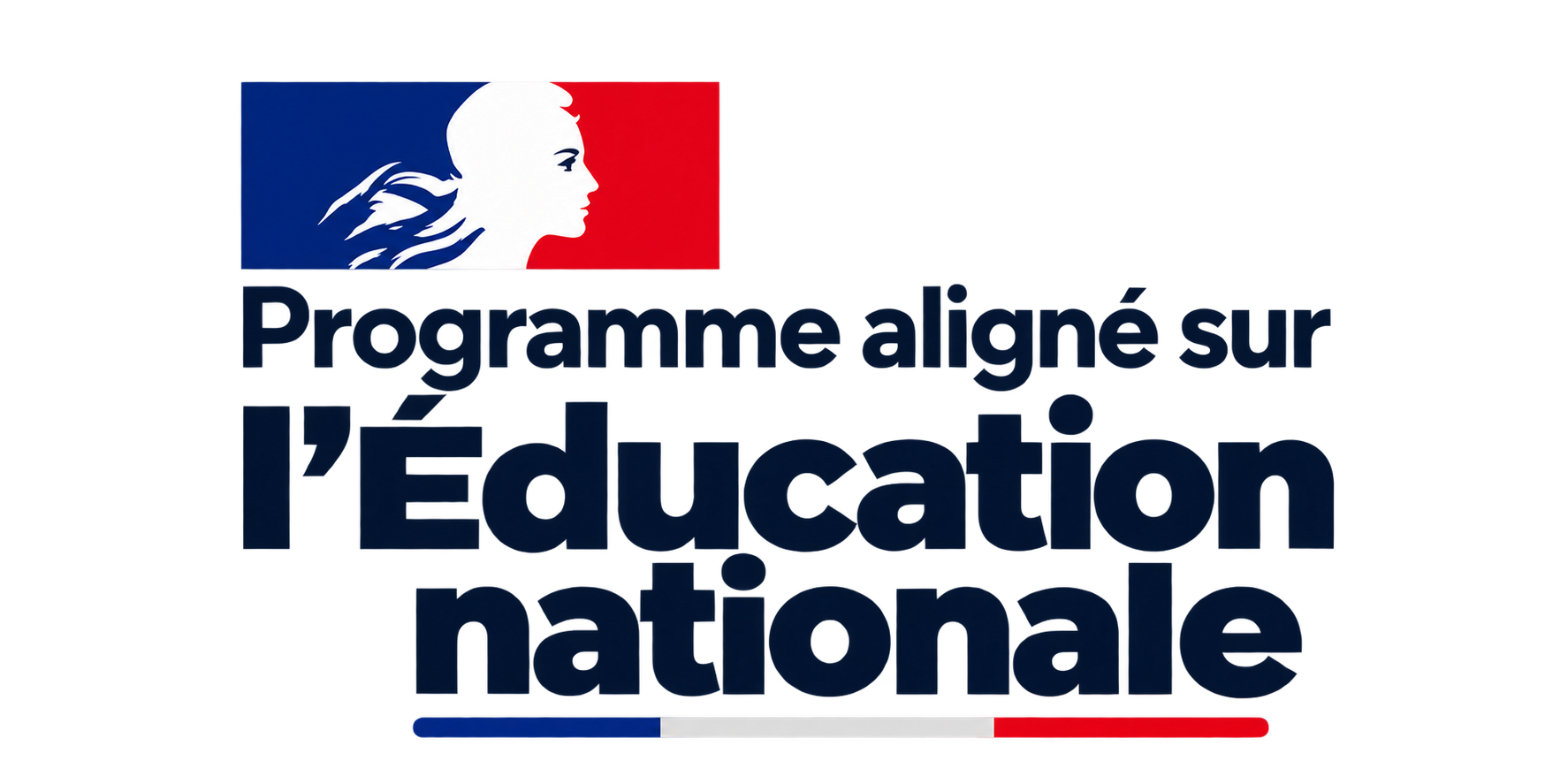 Logo de la chaîne de télévision française France 2 avec une silhouette de profil d'une femme avec des cheveux au vent, et le texte 'Programme aligné sur l'Éducation nationale'.