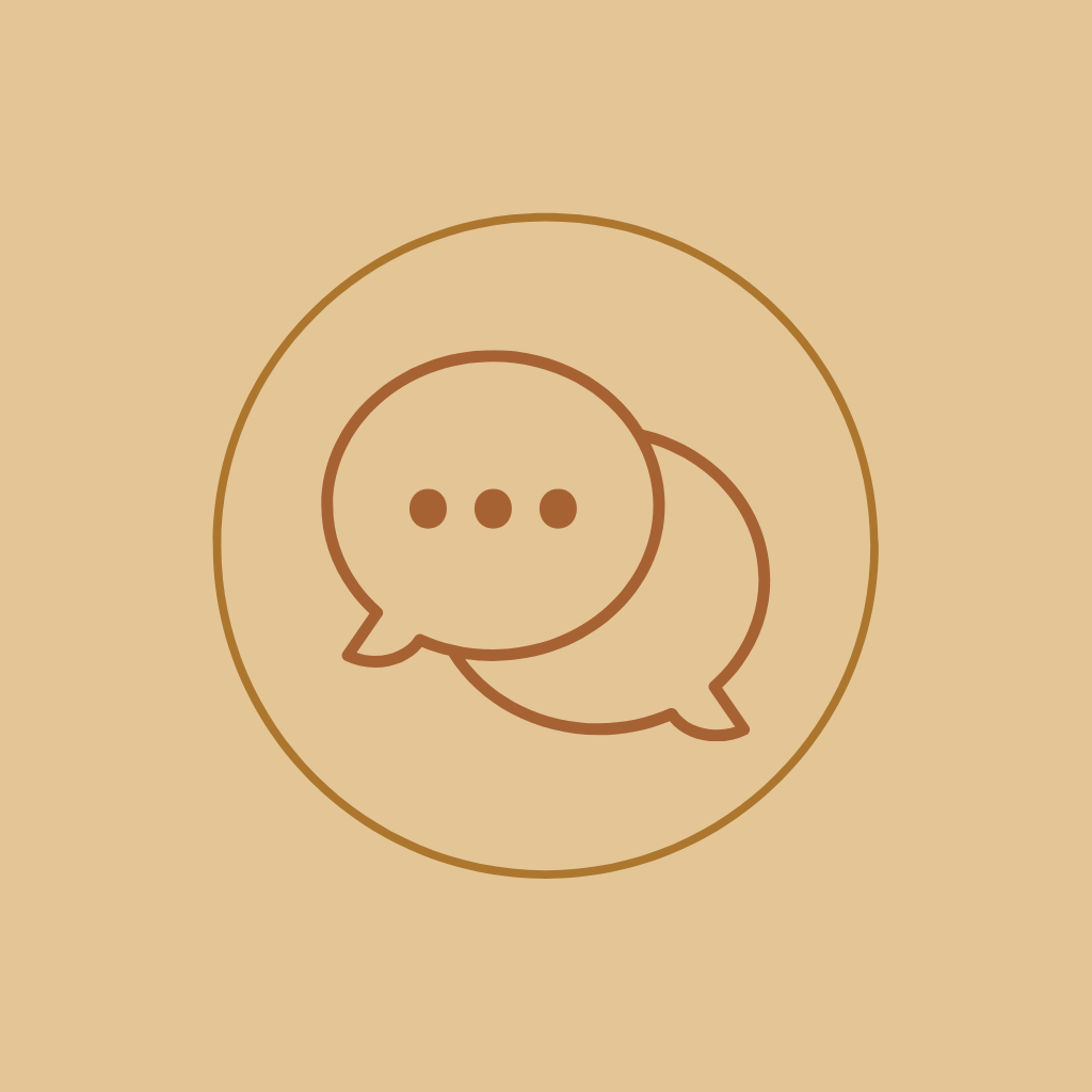 Two chat bubble icons inside a circle on a beige background.