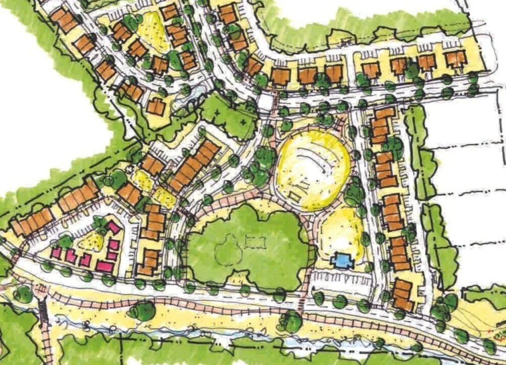 Walton County Housing and Park Master Plan illustrating neighborhood layout, open spaces, streets, and community amenities.