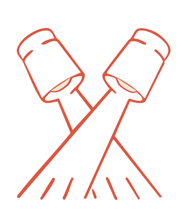 Stylized illustration of two crossed matchsticks with heads resembling light bulbs on a black background.