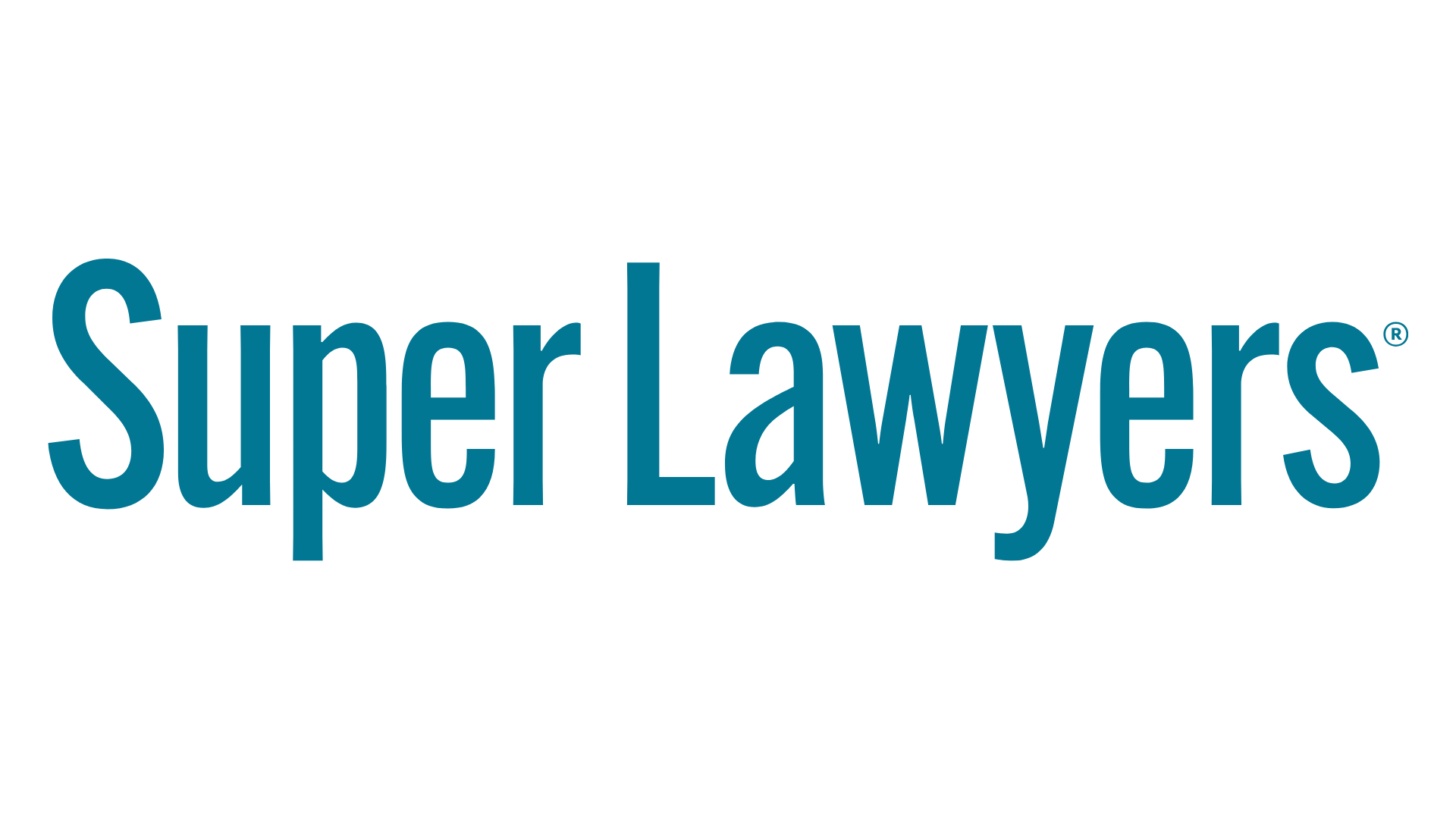 Super Lawyers logo with black text and blue text