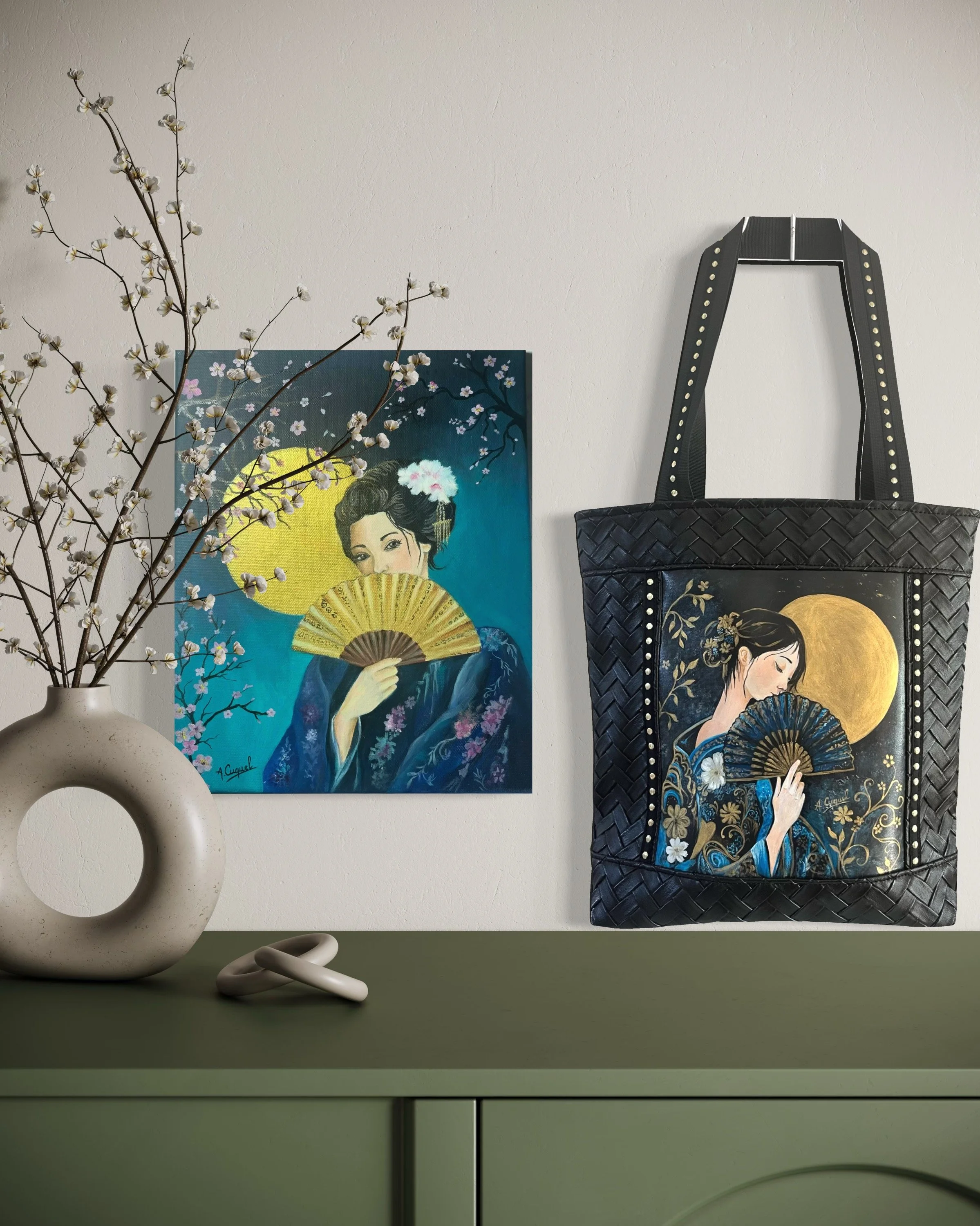 Japonica tableau et sac mural.JPG