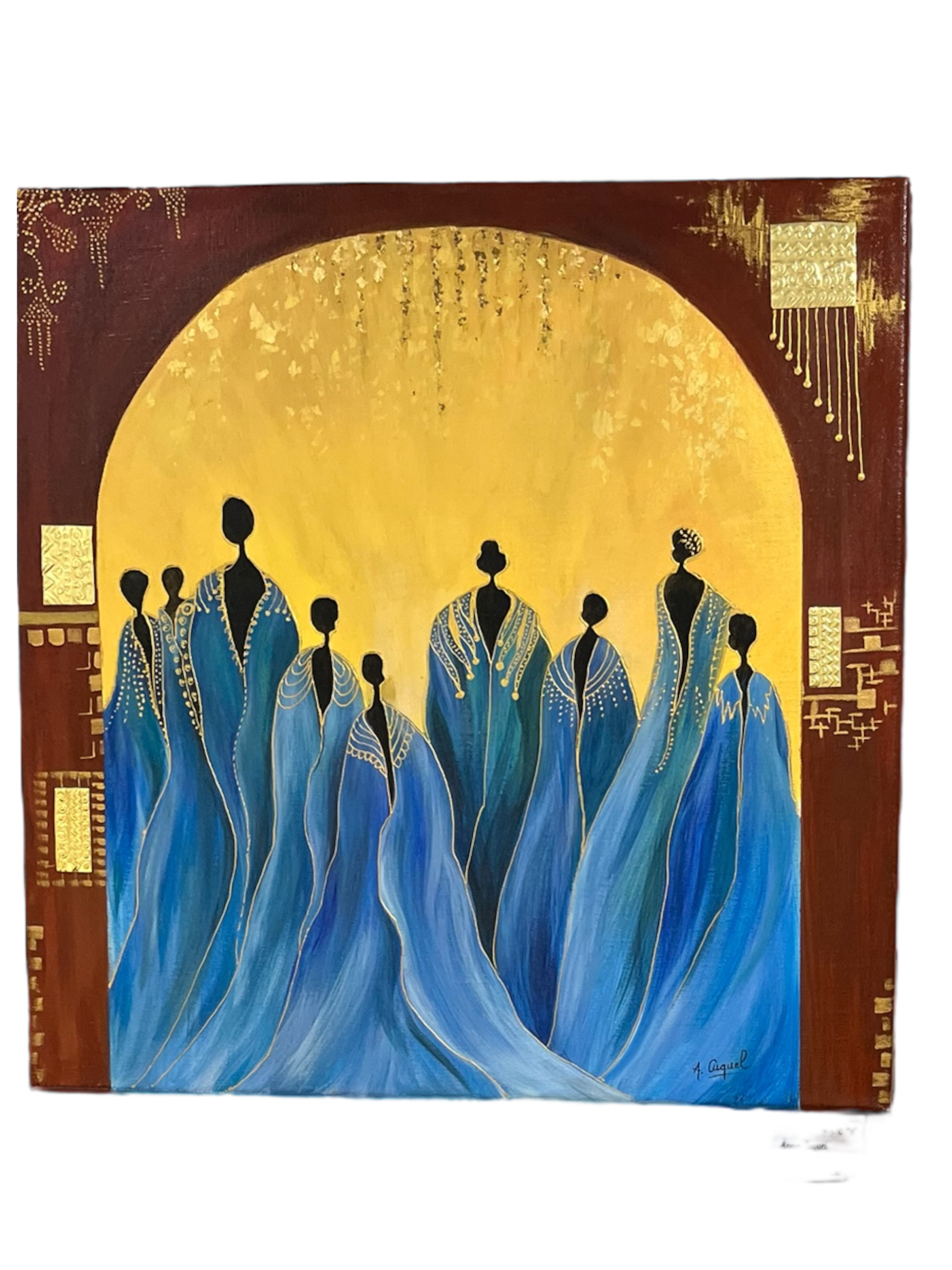Tableau Original Tryptique avec Feuille d'Or