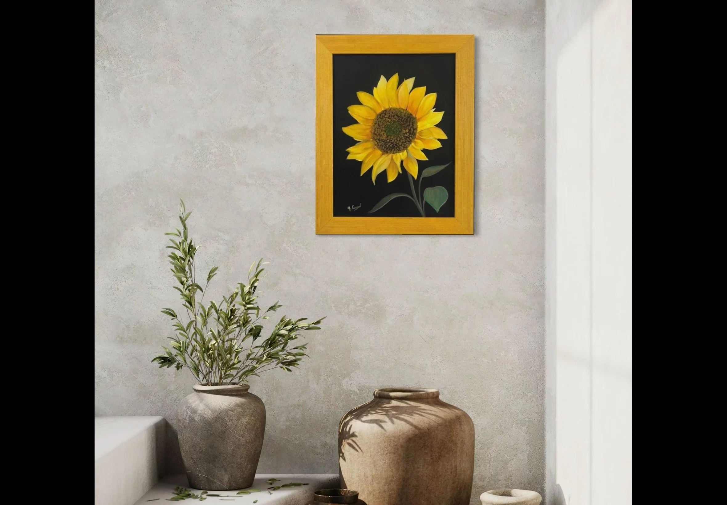 Tournesol encadré sur mur.jpeg
