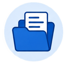 Flat icon of a folder with a document coming out of it.