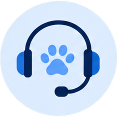 Flat icon of a headset with a paw print in the middle.