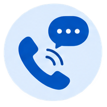 Flat icon of a phone and a text bubble.