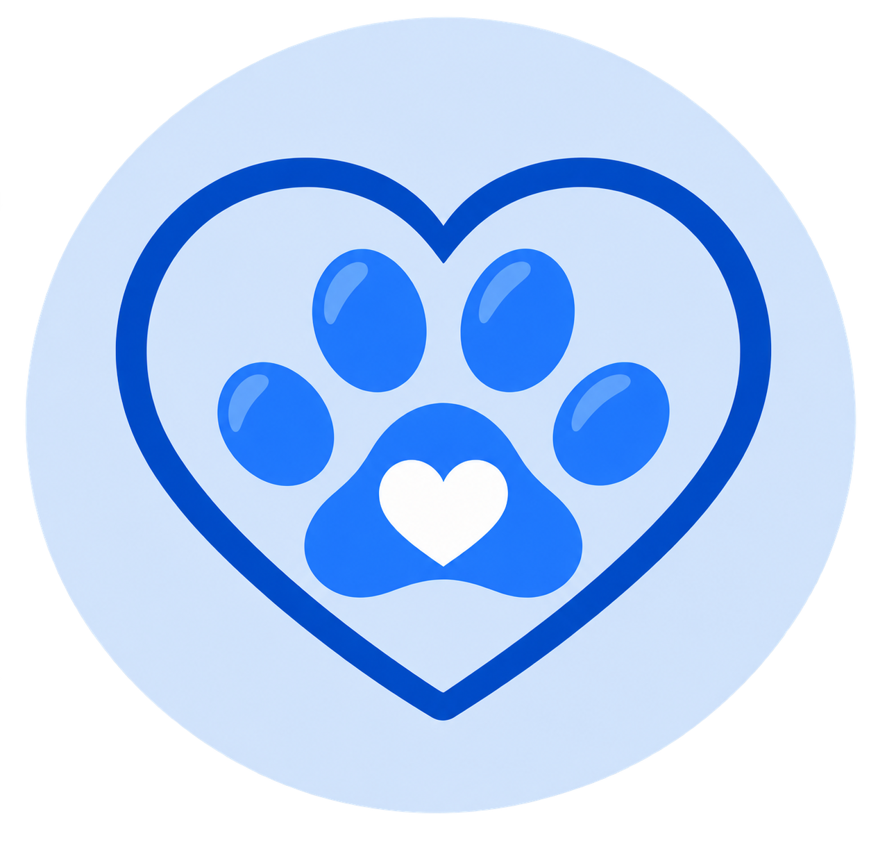 Flat icon of a heart inside a paw print inside a larger heart.