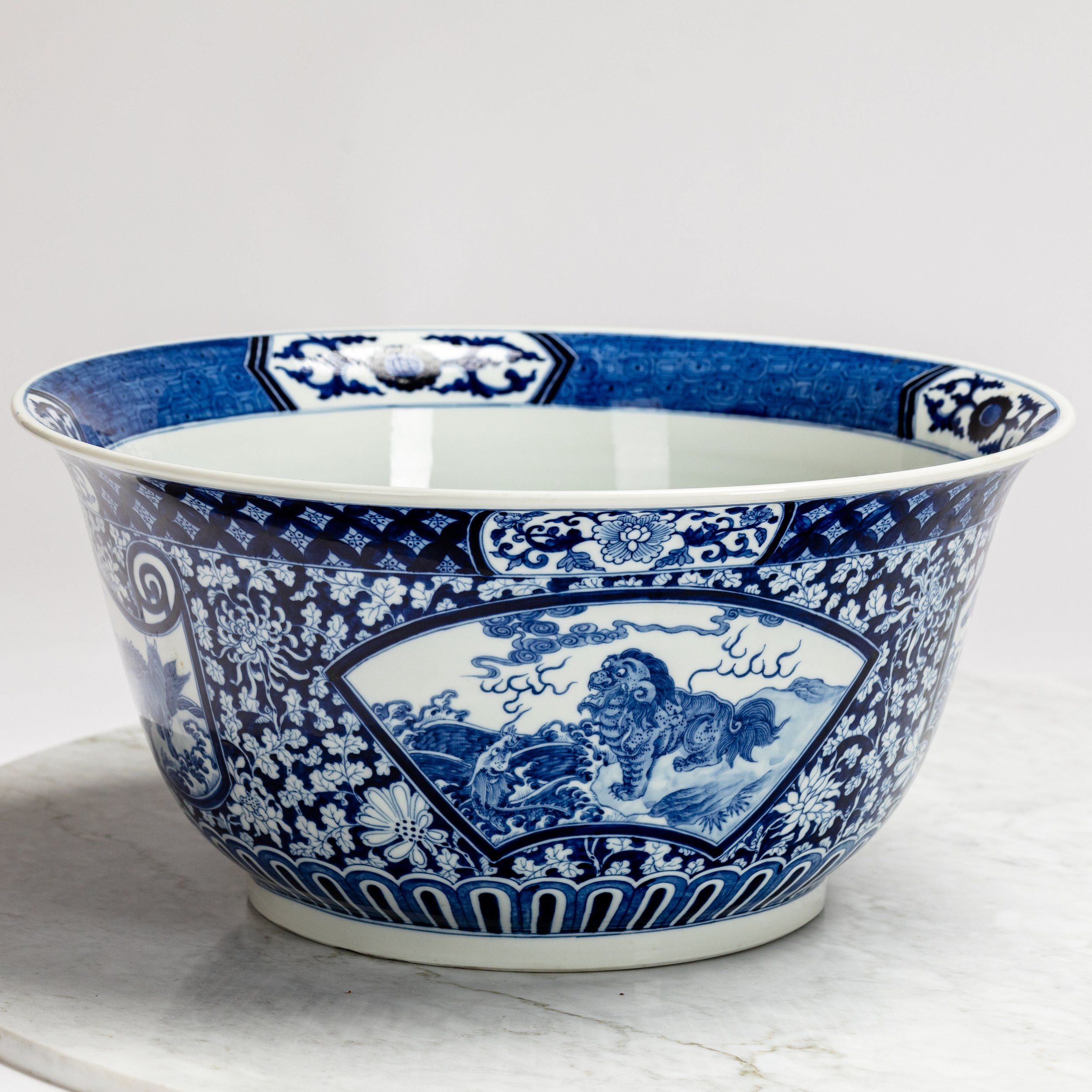 Large Blue and White Antique Porcelain Bowl
