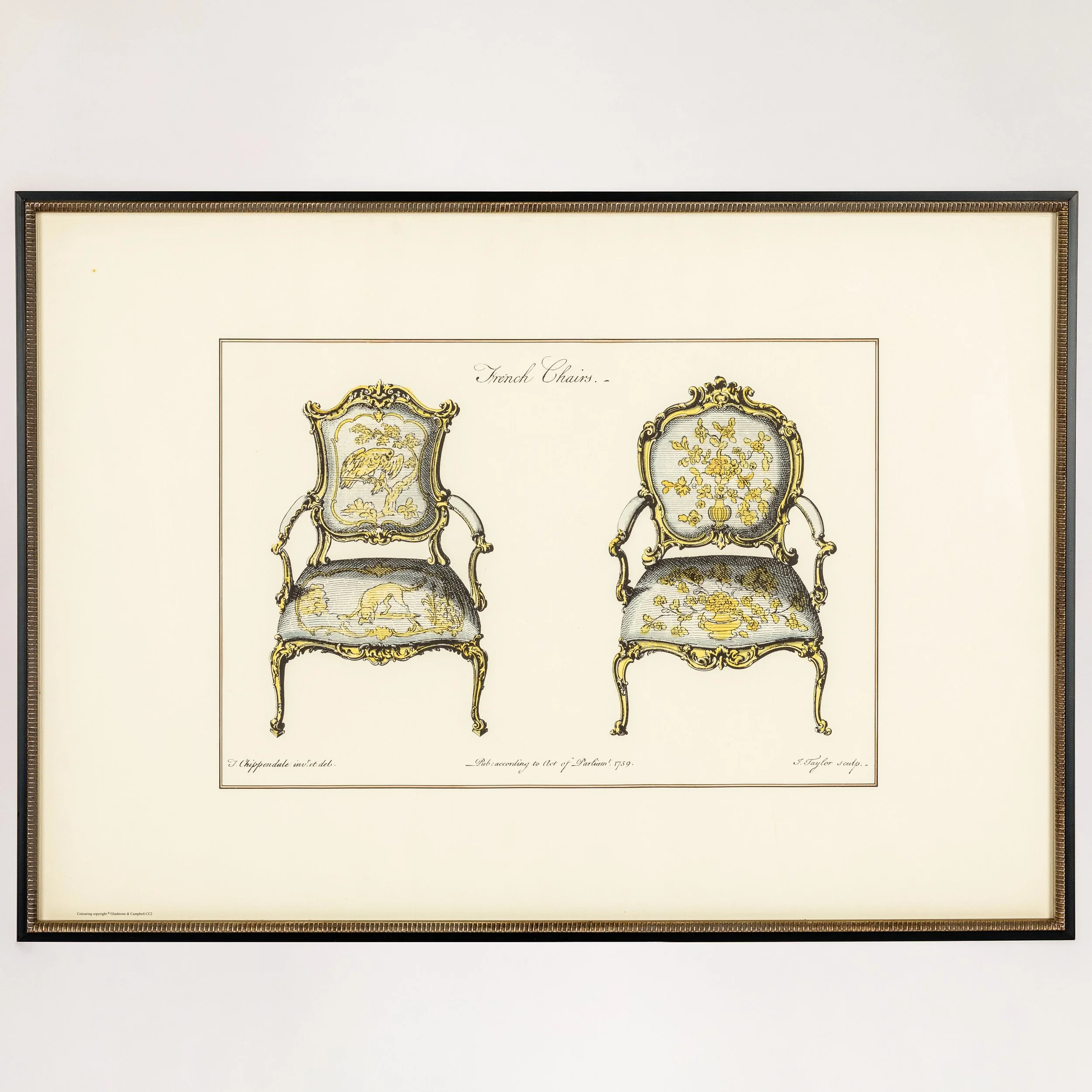 Fine Framed Prints: Chippendale French Chairs - Pair