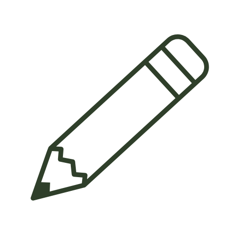 Outline of a pencil icon on a black background.
