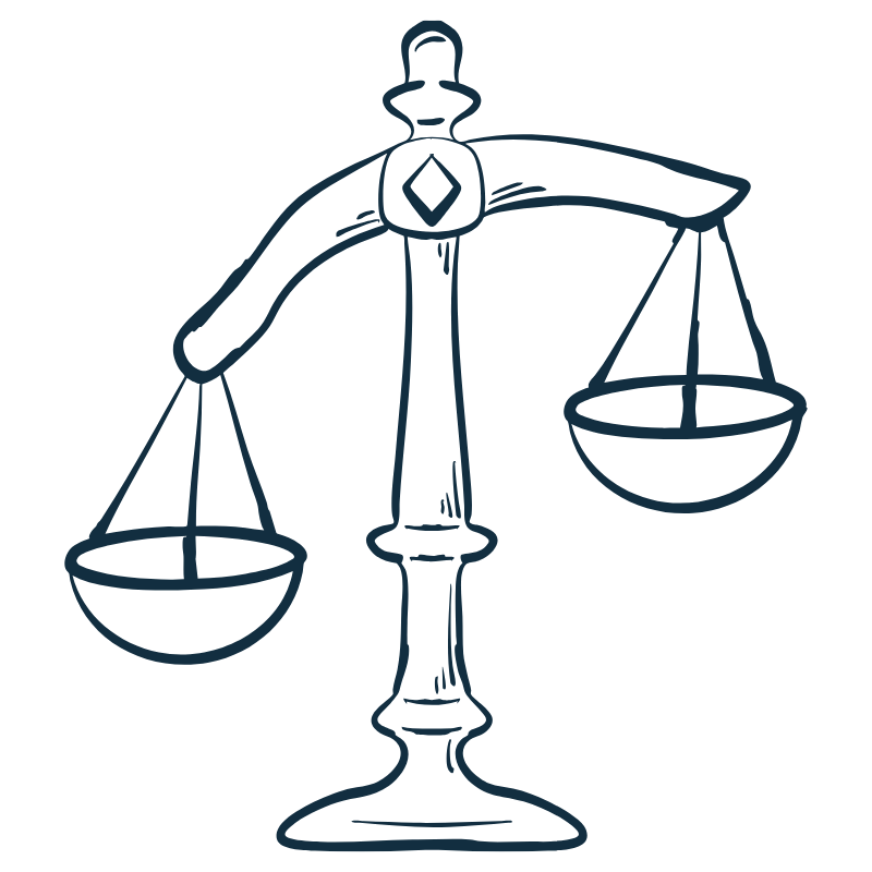 Hand-drawn scales of justice icon representing forensic mediation and parenting coordination services