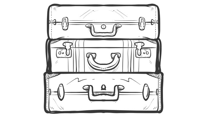 Hand-drawn stack of vintage suitcases, representing the coaching journey