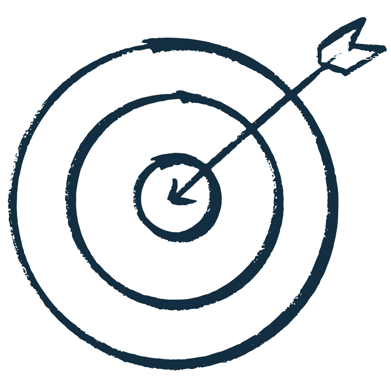 Hand-drawn target with arrow hitting the center, representing coaching and support for young adults and career transitions