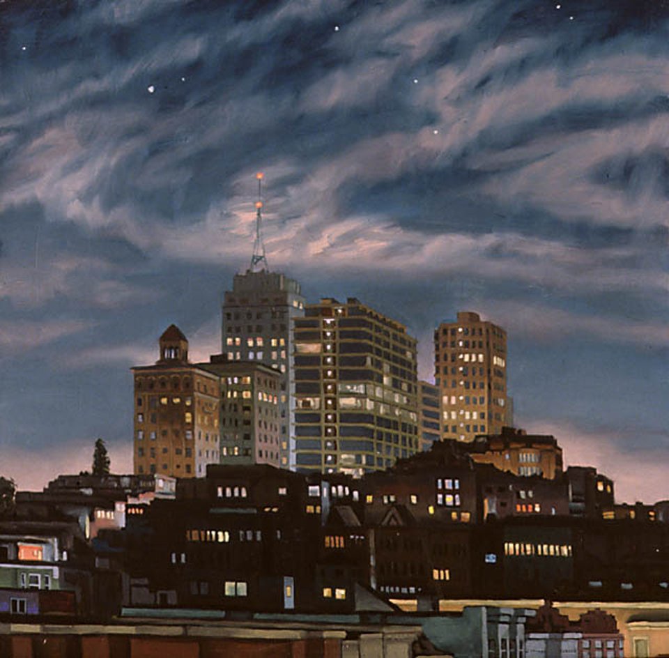 Nob Hill at Night (1997) oil on wood 23.75 x 23.75 inches
