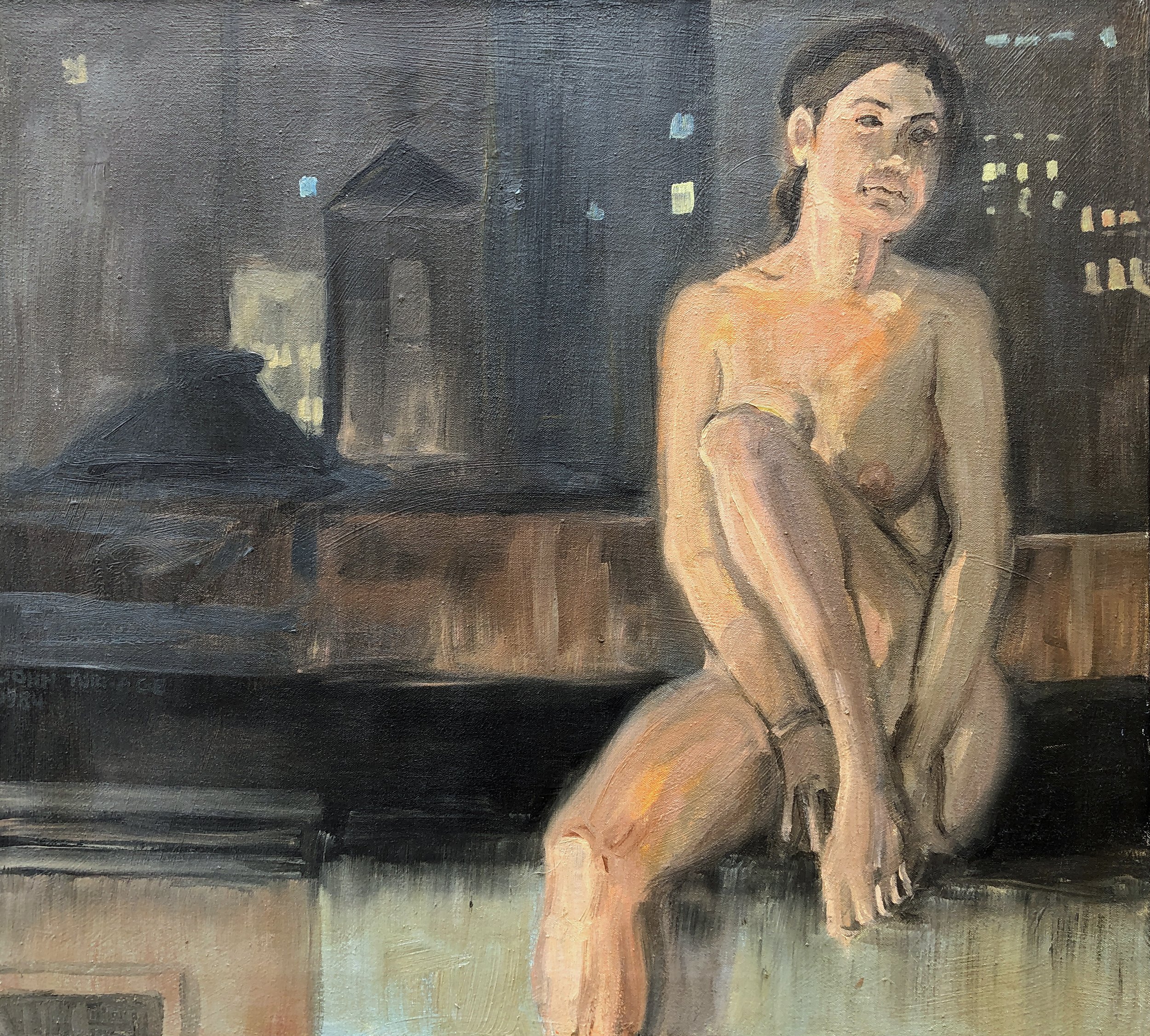 Jennifer on a Roof (1984) oil on canvas 22 x 24 inches