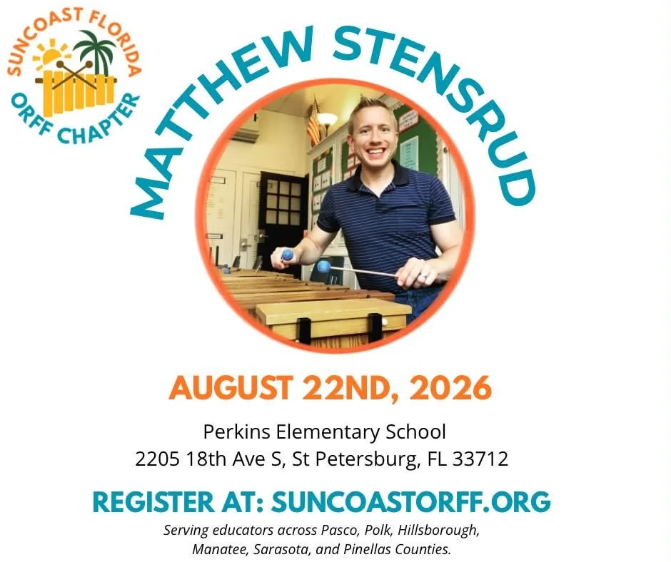 The Suncoast Florida Orff Chapter is excited to begin the 2026&ndash;2027 season with our first workshop of the year, featuring nationally recognized music educator Matthew Stensrud @mistersorff ✨

Workshop: Effortless Play: Using the Schulwerk to En