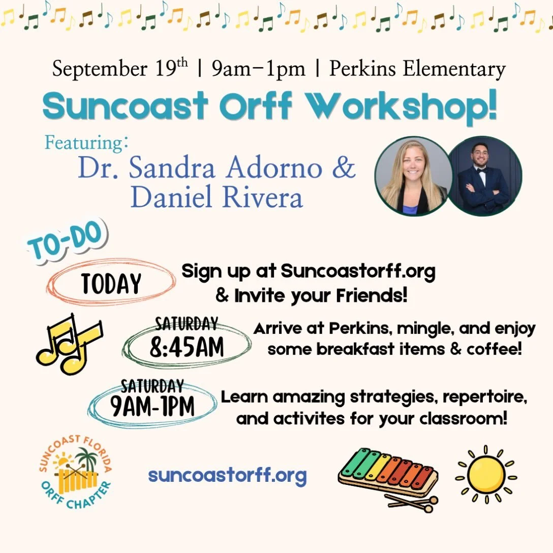 5 MORE DAYS! ☀️🎶🎉

We already have over 20 people signed up for our next FREE workshop! Who else will be see there? Sign up now at suncoastorff.org. 

See you SATURDAY!!