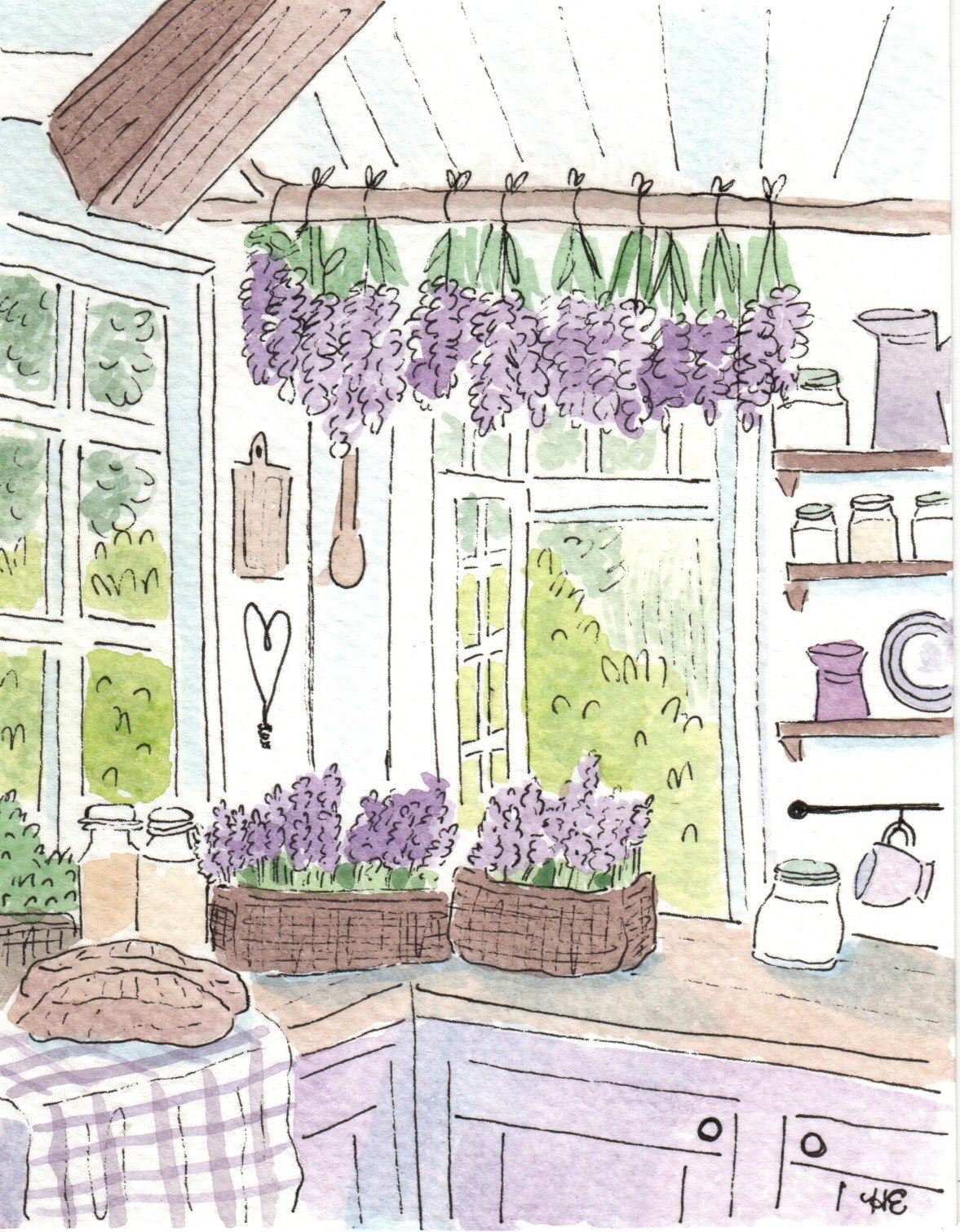 "Lavender Kitchen" - 3x5" watercolor on paper - SOLD