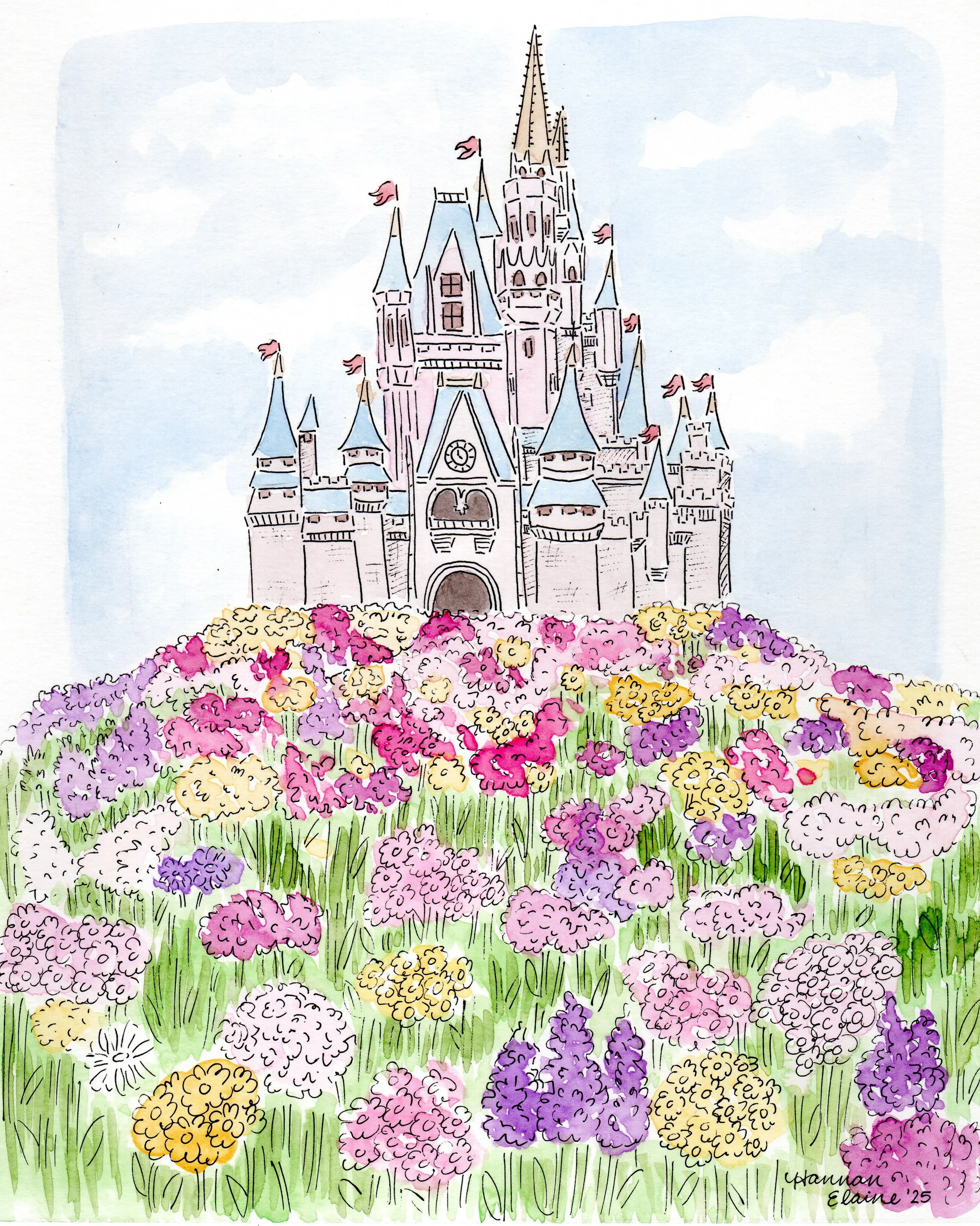 "Cinderella Castle in Spring" - 8x10" watercolor on paper - N/A