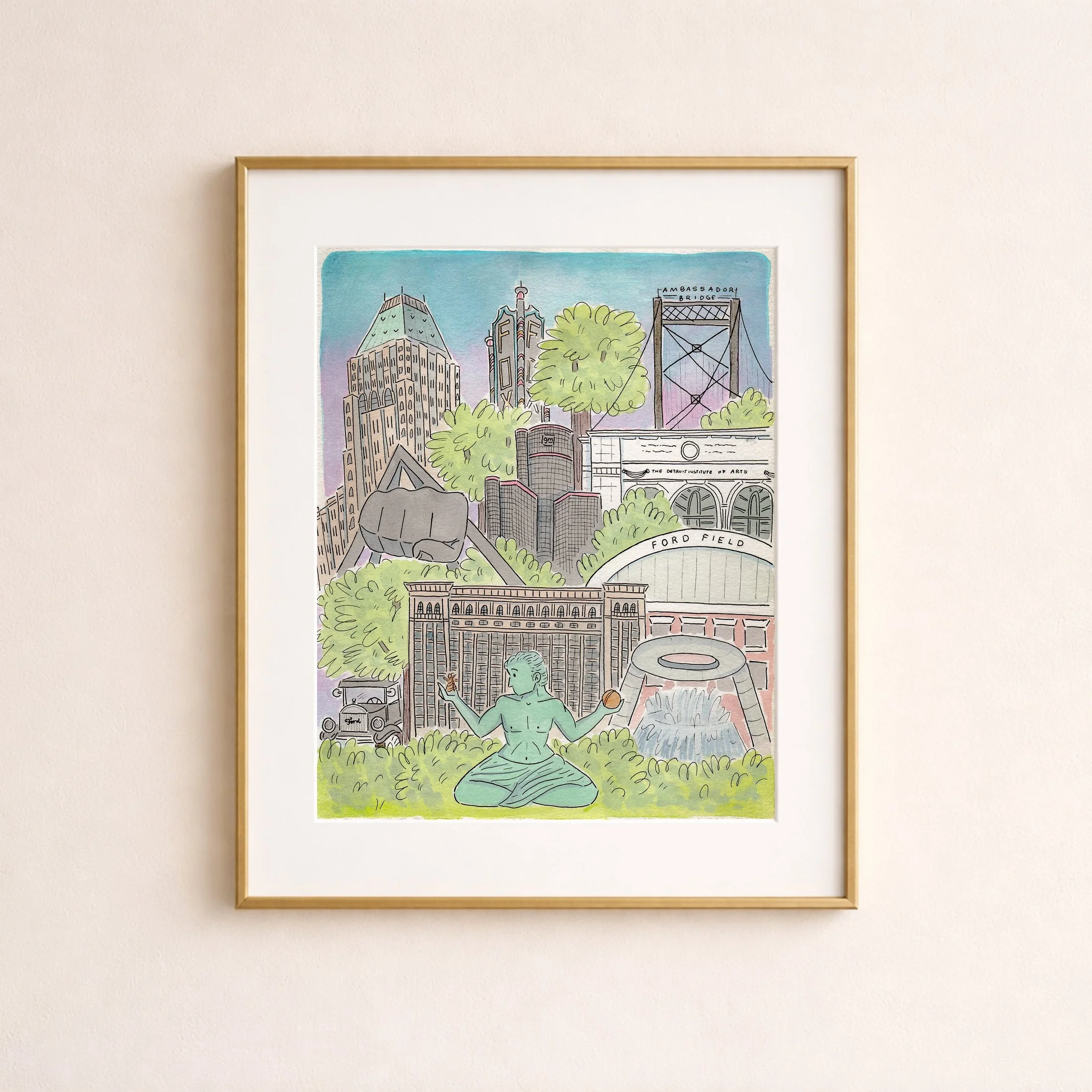 "Spirit of Detroit" Watercolor Fine Art Print