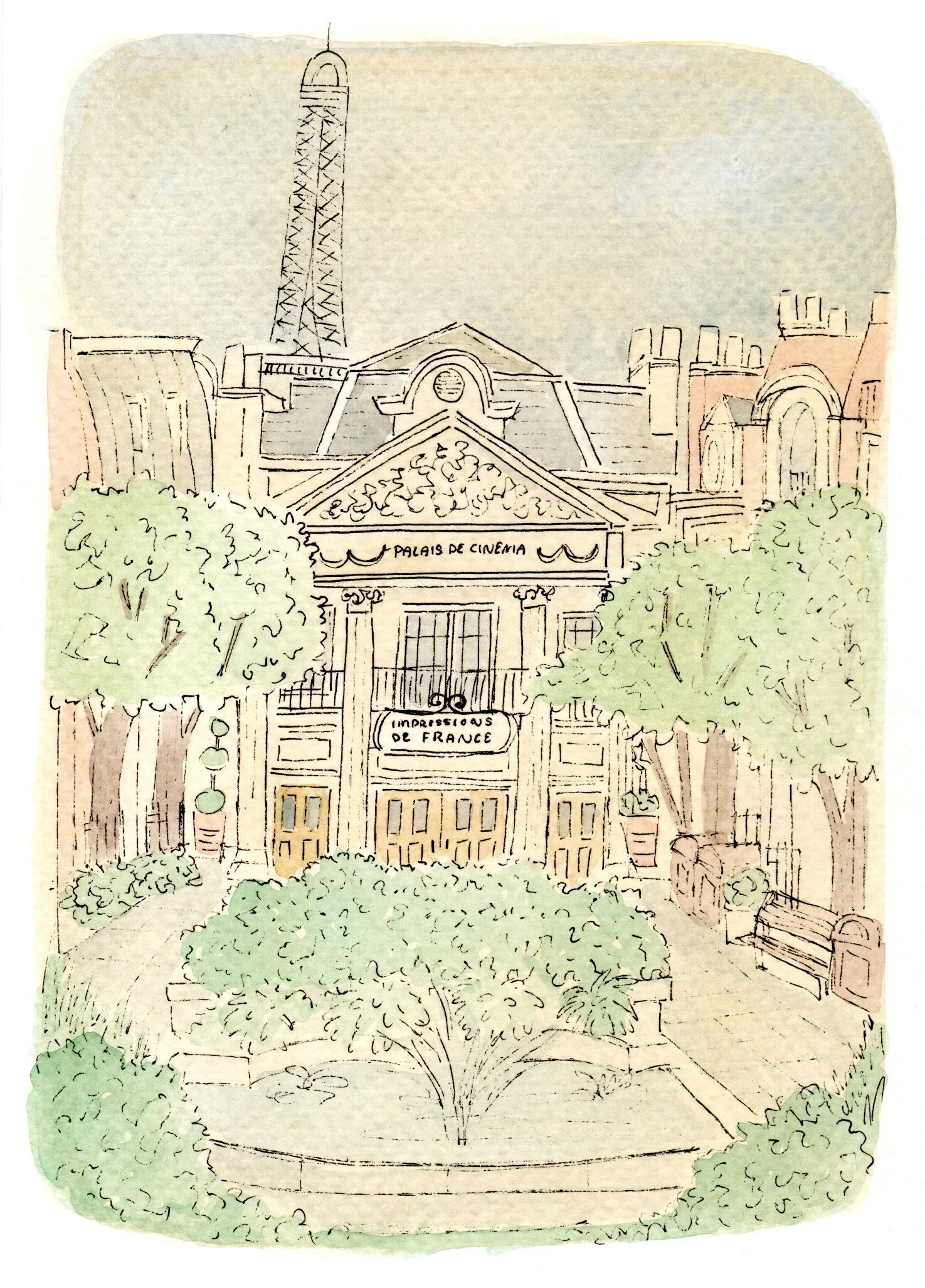 "France Pavillion" - 5x7" watercolor & ink on paper - SOLD